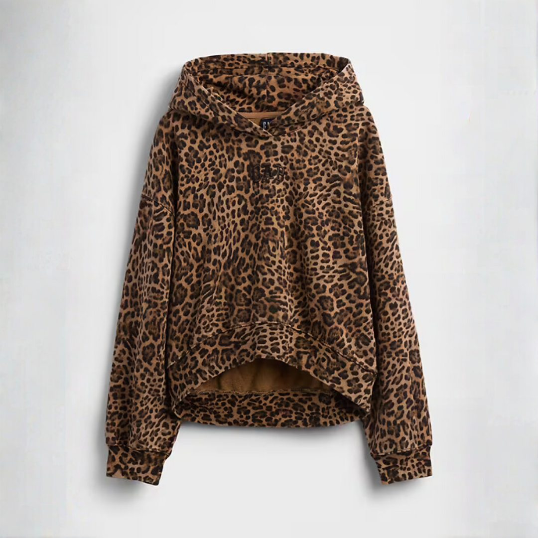 VintageSoft Crop Logo Hoodie Color Leopard