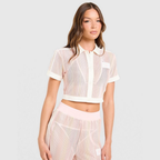 Cropped crochet polo shirt and Originals pants