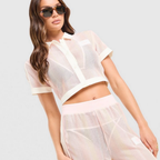 Cropped crochet polo shirt and Originals pants